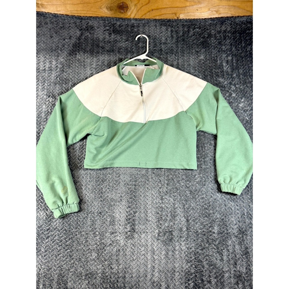 Nasty Gal Collection Sweatshirt Womens Small Green White Long Sleeve 1/2 Zip
